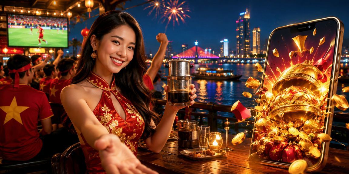 Người dùng truy cập ứng dụng casino tại Đà Nẵng bên ly cà phê